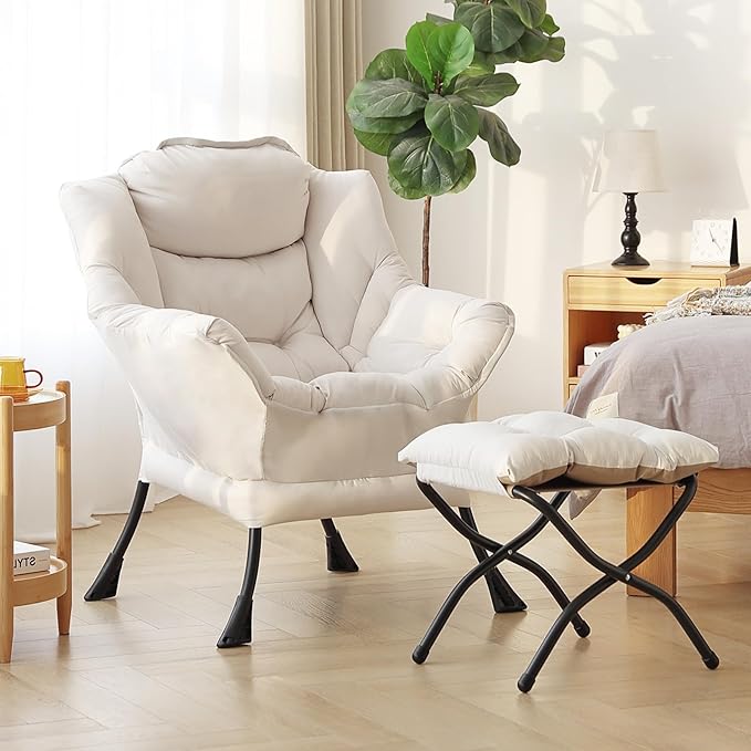 Lazy Chair with Ottoman, Modern Reading Lounge Accent Chair with Armrests and a by SESHINELL
