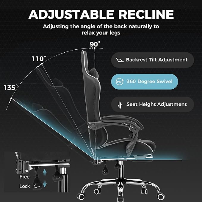 GTPLAYER Gaming Chair with Footrest, Computer Chair with and Lumbar Support - Image 5