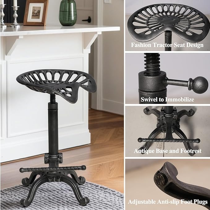 Rustic Tractor Seat Bar Stool Cast Iron Saddle Seat Industrial Counter Stools - Image 5