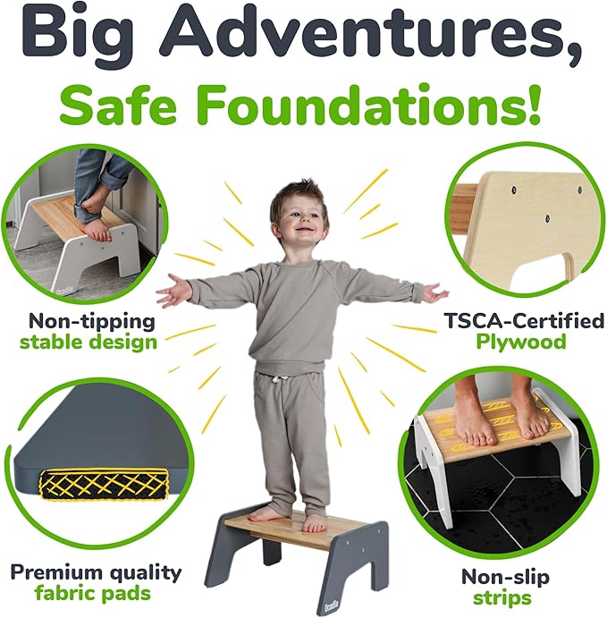 1-Step Wooden Step Stool for Toddlers | Kids Step Stool for Bathroom Sink - Image 3