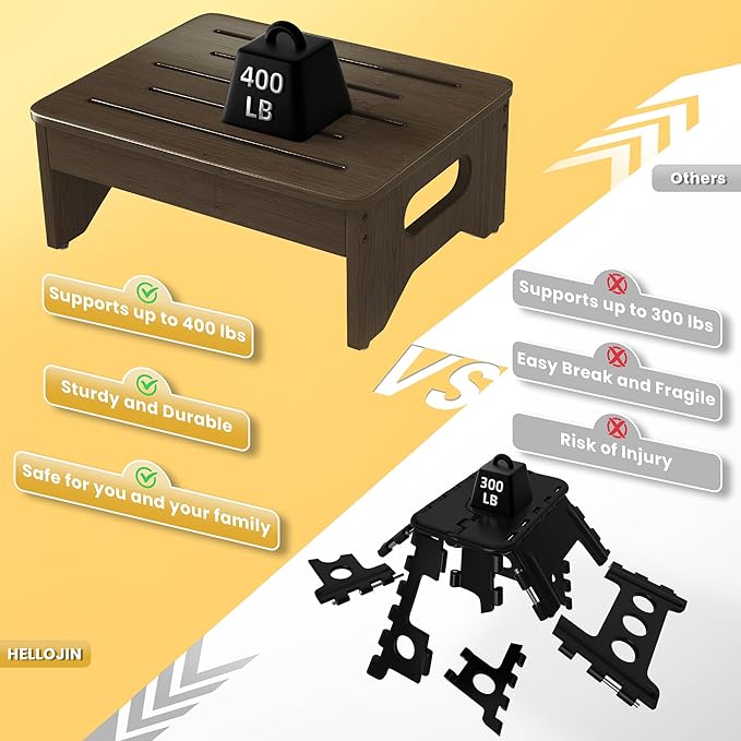 Wooden Step Stool for Adults & Kids, Non-Slip Rubber Feet, 6.5 Inch High - Image 7