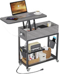 Colima Lift Top End Table with Charging Station and Wheels, Sofa Side Table by Colima