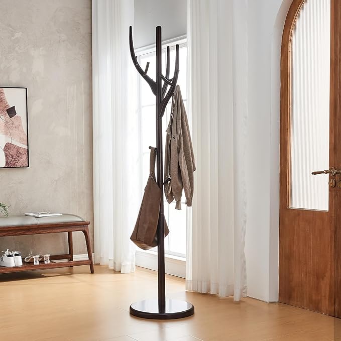 Uniclinens Coat Rack Freestanding Solid Wood Coat Tree Standing - Image 8