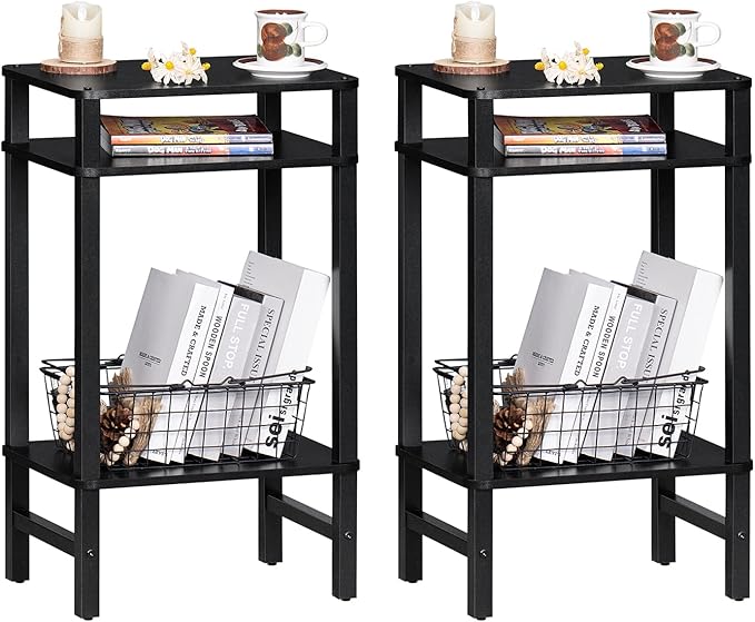28in Tall Side Table Set of 2, 3-Tier Small Narrow End Table by YUFAM