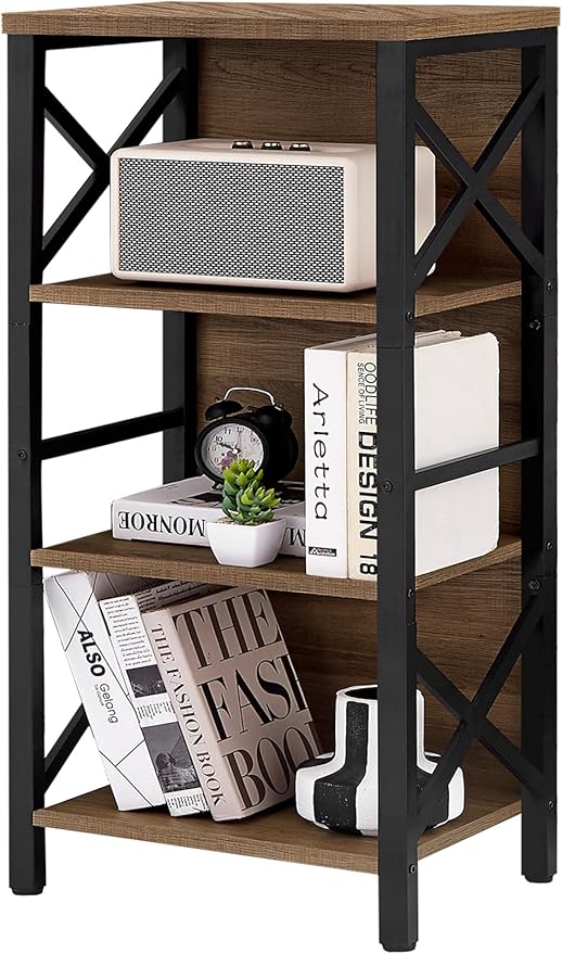 Small Bookshelf, 4 Tier Industrial Bookcase - Image 7