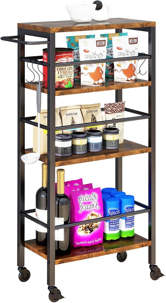 IBUYKE 7.8" Slim Rolling Cart, 4-Tier Metal Kitchen Storage Cart, Trolley cart by IBUYKE