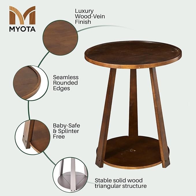 Round Solid Wood Side Table - Image 5