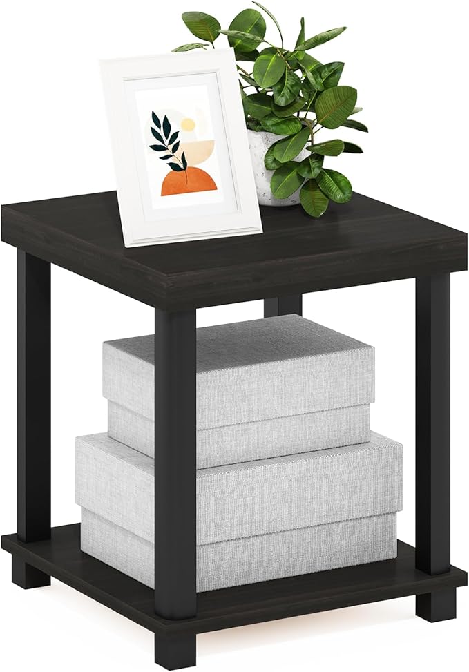 Furinno Turn-N-Tube Classic 2-Tier End Table, Side Table, Espresso/Black by Furinno-FitsYourSpaceFitsYourBudget