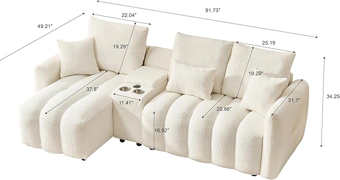 92-Inch Teddy Boucle Tufted Sofa Couch - Image 2