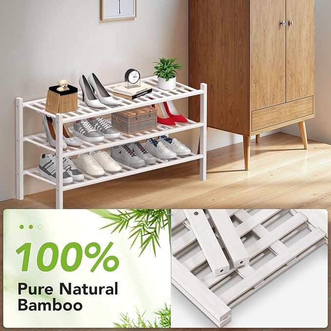 Haddockway Long 3 Tier Bamboo Shoe Rack Storage Organizer, Small Space - Image 5