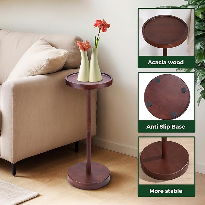 Solid Acacia Wood Pedestal End Table - Image 5