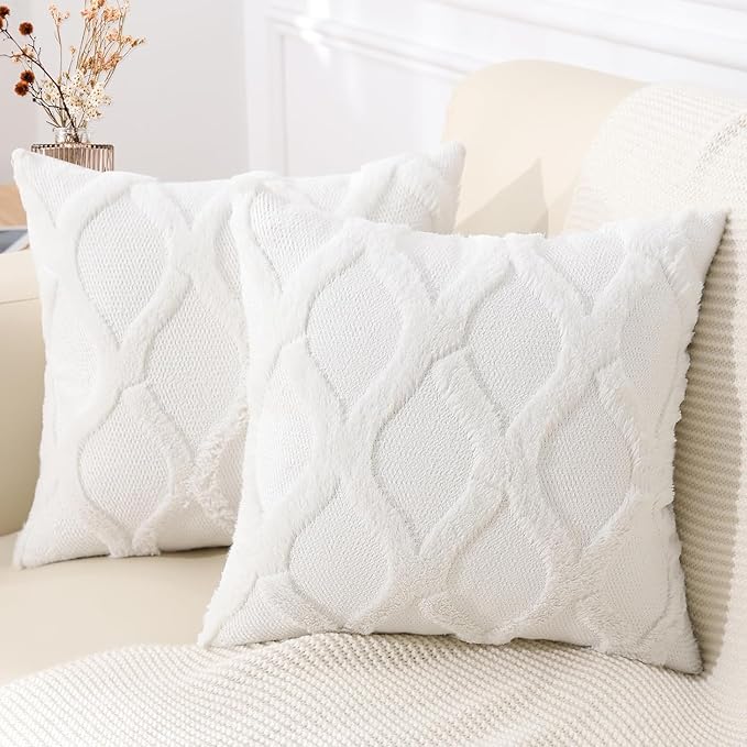 decorUhome Throw Pillow Covers 18x18 Inch Set of 2, Soft Plush Faux Fur Wool by decorUhome