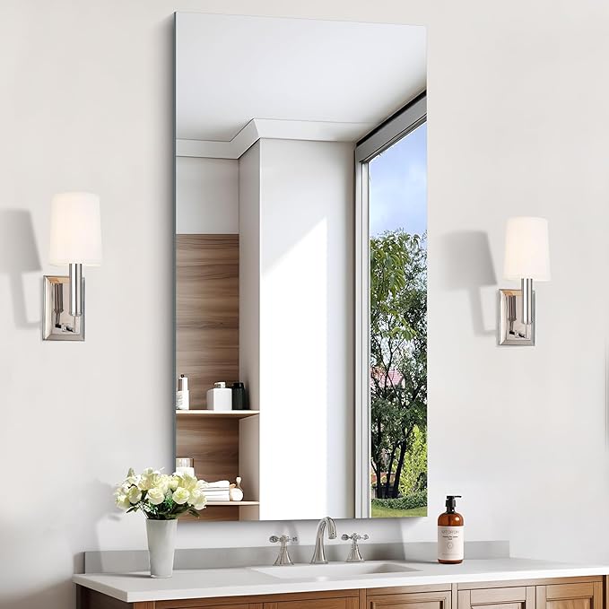 KOCUUY Frameless Mirror, 24x48 Inch Rectangle Bathroom Vanity Mirror by KOCUUY