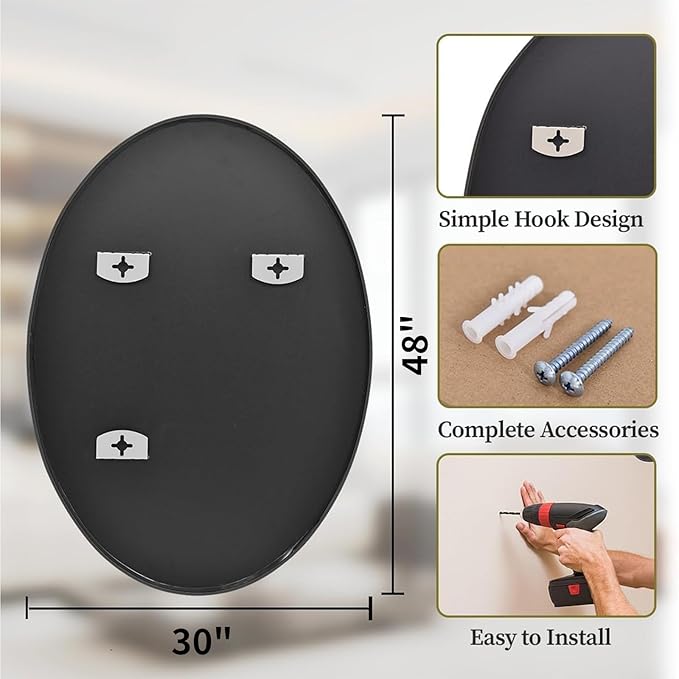 Koonmi Black Oval Bathroom Mirror, Oval Mirror - Image 5