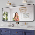 Koonmi Bathroom Mirror, 32X72 Inch Black Metal Framed Mirror by KOONMI