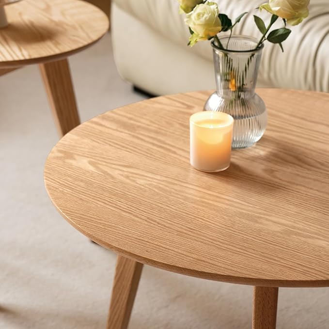 100% Solid Oak Wood Coffee Table Set, Round Coffee Table Combo Side Table - Image 6