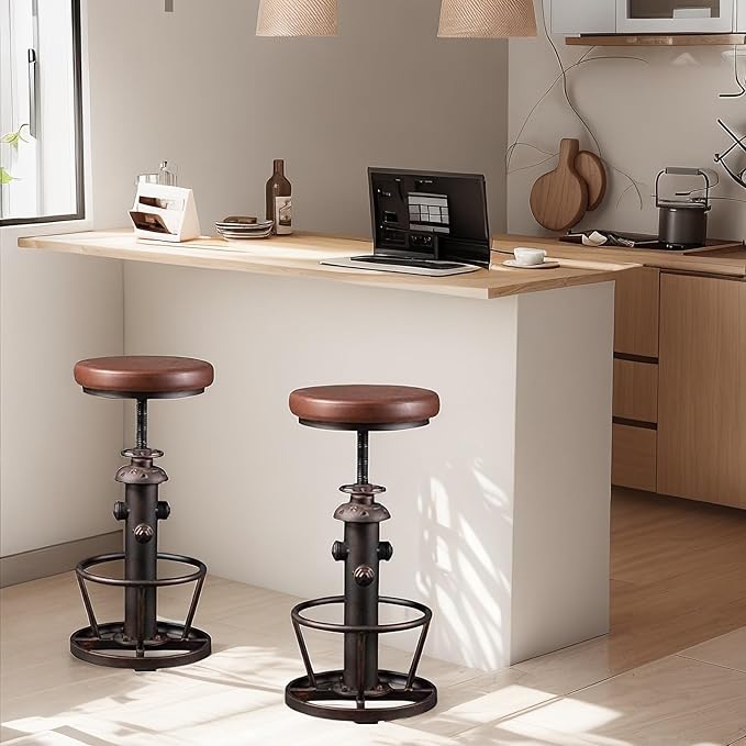 Vintage Swivel Bar Stools Industrial Leather Seat Bar Stool Fire Hydrant Design - Image 2
