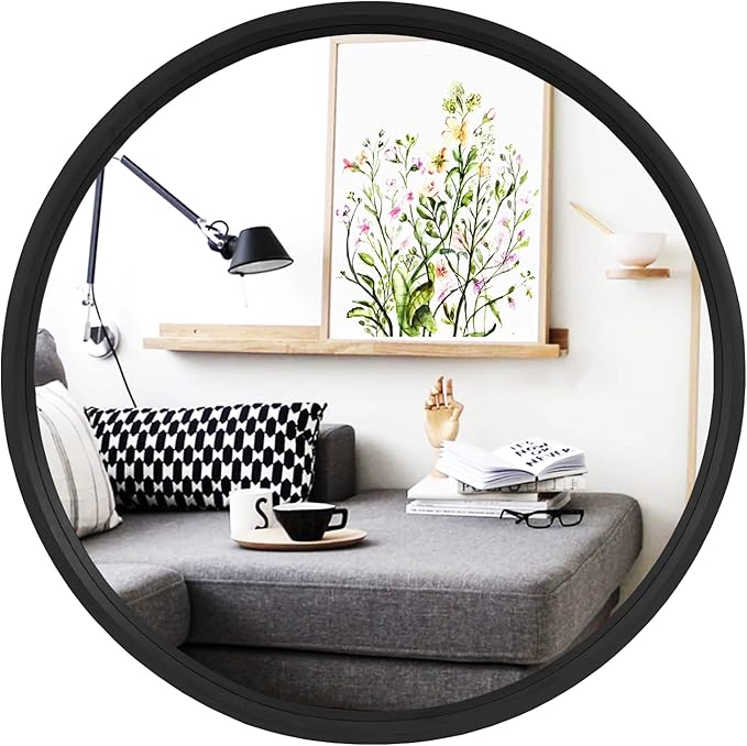 HOMECOOKIN Wood Round Wall Mirror, Large Circle Rustic Accent Decor Mirror by HOMECOOKIN