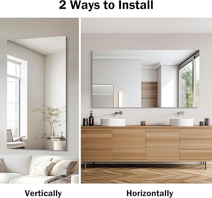 Frameless Mirror, 30x55 Inch Rectangle Bathroom Mirrors - Image 5