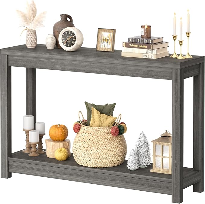 47" Farmhouse Wood Entryway Table Narrow Console Table by Besiost