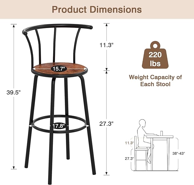 VECELO Bar Stools Set of 4, Swivel Counter Barstools - Image 3