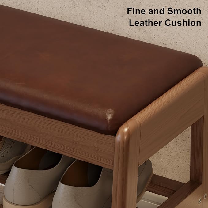 Shoe Rack Bench with Cushion, 2 Tiers Shoe Bench with Flip-Top Storage - Image 5