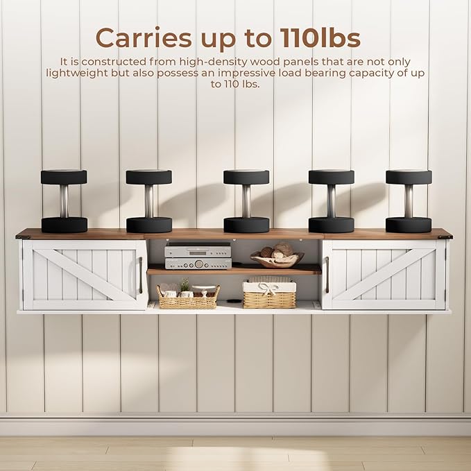Floating TV Stand with Doors, 2 Tier Wall Mounted TV Stand, Floating - Image 3
