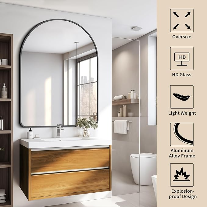 FORBATH Arched Mirror 36x48 Inch, Bathroom Mirror Wall Mounted Modern Black - Image 3