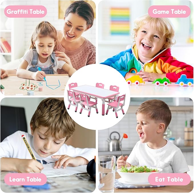 Kids Table and Chairs Set, Height Adjustable Desk - Image 5