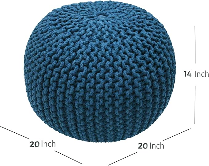FRELISH DECOR Round Pouf Ottoman Hand Knitted 100% Cotton Pouf Foot Stool - Image 3