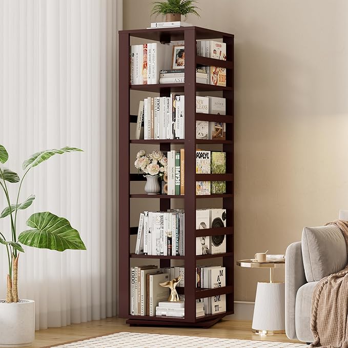 Homykic Rotating Bookshelf, Bamboo 360 Display Spinning Bookshelf Tower - Image 2