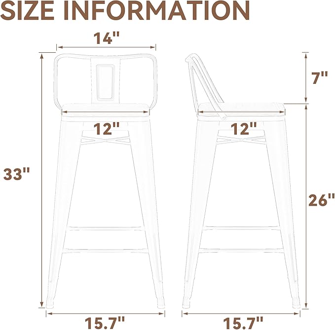 Yongchuang 26" Metal Barstools Set of 2 Counter Bar Stools - Image 2
