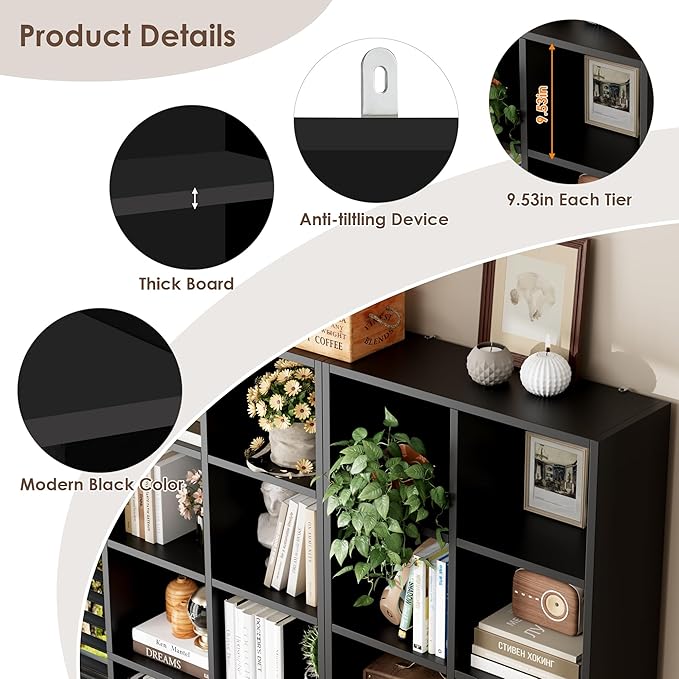 FOTOSOK 71'' Tall Bookshelf, Double Wide Media Tower Rack CD DVD Rack Display - Image 8