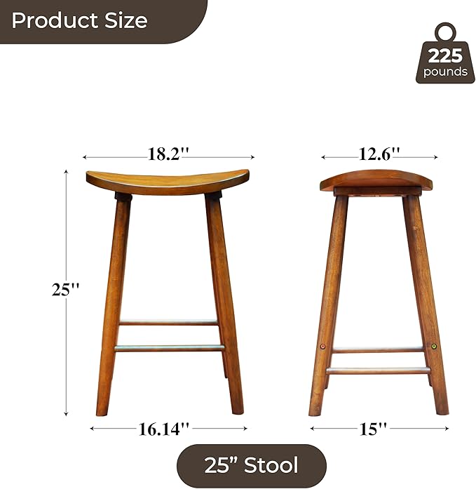 Nora 25" Counter Height Bar Stool, Backless Wooden Stool - Image 2