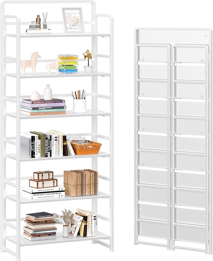 4NM No-Assembly 6 Tiers Folding Bookshelf Storage Shelves Vintage Bookcase by 4NM