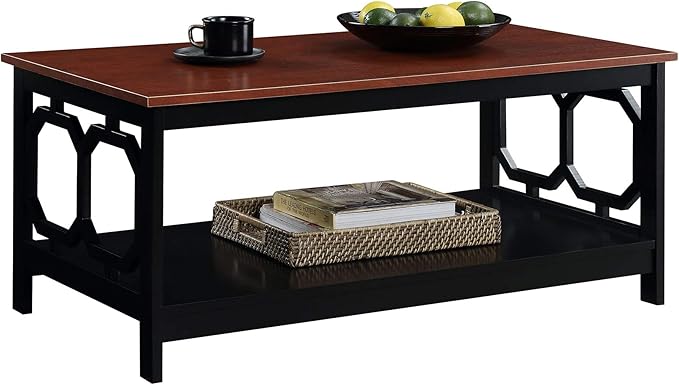Convenience Concepts Omega Coffee Table, Cherry Top / Black Frame - Image 5