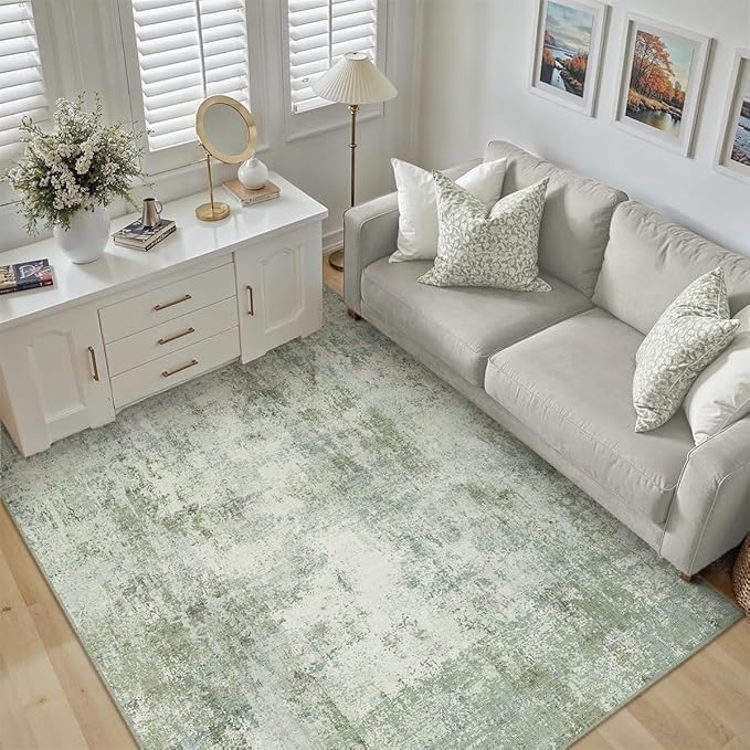 6x9 Washable Area Rug Green Modern Neutral Abstract Living Room Bedroom Indoor - Image 5