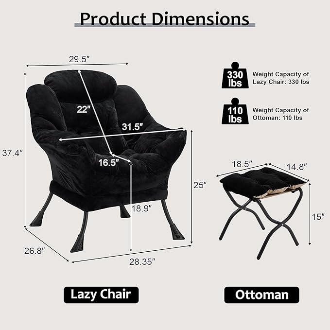 Fabric Lazy Chair with Ottoman, Oversized Upholstered Sofa Chair - Image 3