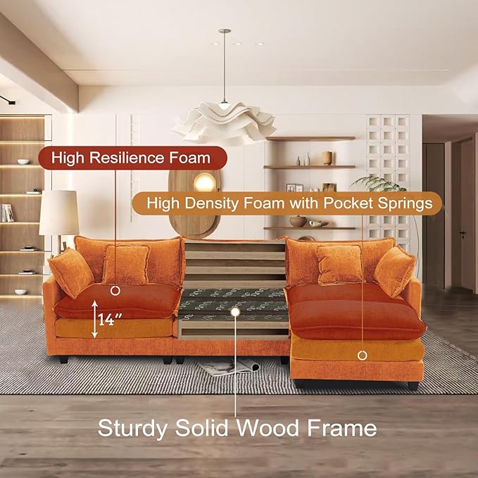 Furniliving 112‘’ L-Shaped Sofa, Luxury Chenille Modular Sectional Couches - Image 3