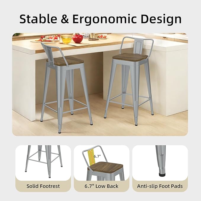 Silver Bar Stools Set of 4, Metal Bar Stools - Image 4
