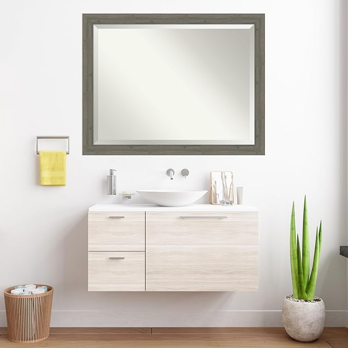 Amanti Art Grey Wall Mirror 35x45 Fencepost Grey Narrow Rectangle Bathroom - Image 5
