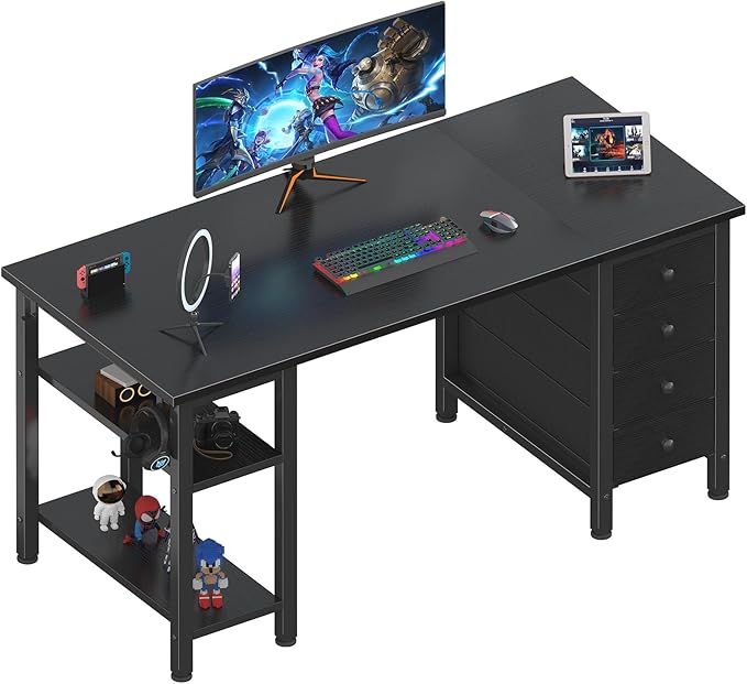Lufeiya Gaming Desk with 4 Fabric Drawers & Storage Shelves, 47 inch Computer by LUFEIYA