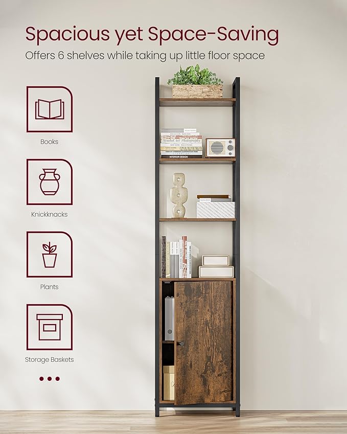 VASAGLE 6-Tier Bookshelf, Tall Bookcase - Image 4