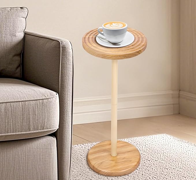 ZYBT Pedestal Side Table, 10.24" Natural Wood Round Coffee Table, Drink Table - Image 5