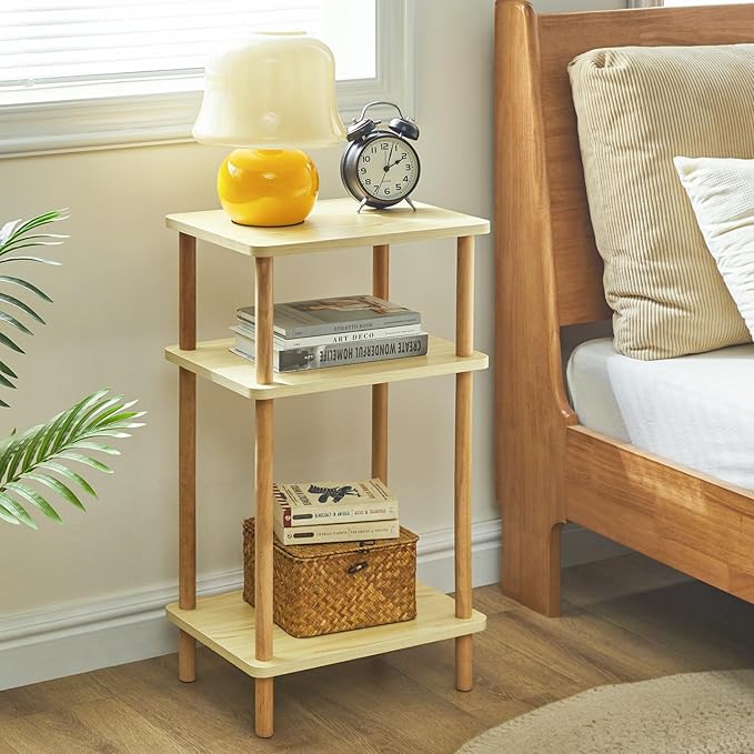 IBUYKE 3-Tier Side Table, Solid Wood Tall End Table - Image 2