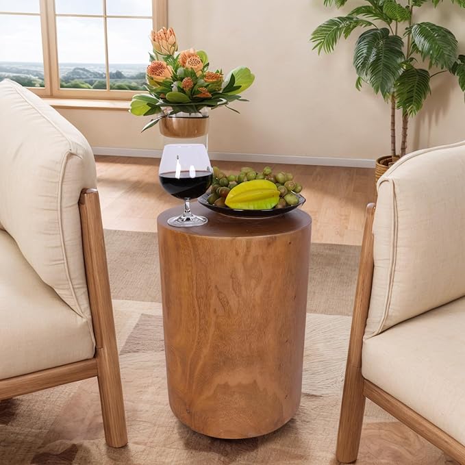 Athaliah Wooden Tree Stump End Table, 15.75" Paulownia Wood Hand Carved Rustic - Image 9