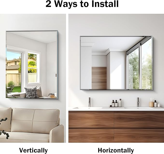 Beveled Bathroom Mirror, 30x40 Large Frameless Mirrors - Image 5