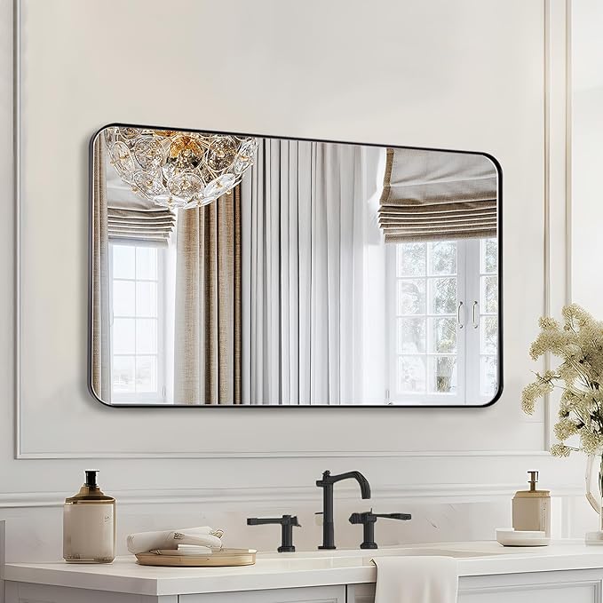 Black Bathroom Mirror 24"x36", Modern Round Corner Bathroom Vanity Mirror - Image 4