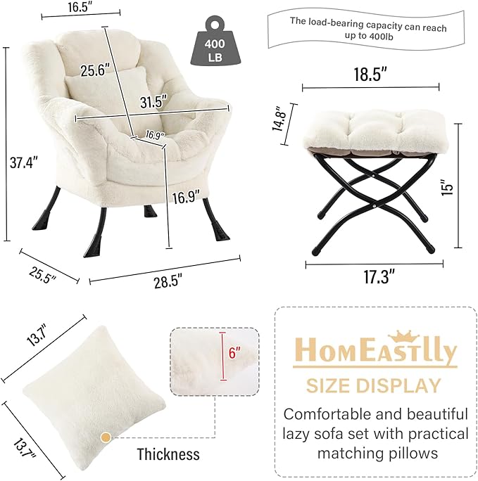 Large Lazy Chair with Ottoman, Accent Reading Chair with a Throw Pillow - Image 3