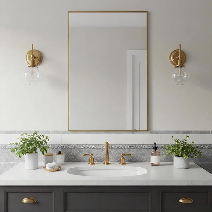 20x36 Inch Brass Bathroom Mirror - Image 4